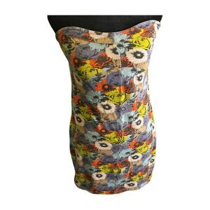 Volcom "Hey Poppy" Floral Strapless Mini Dress Size L - Y2K Boho Skater